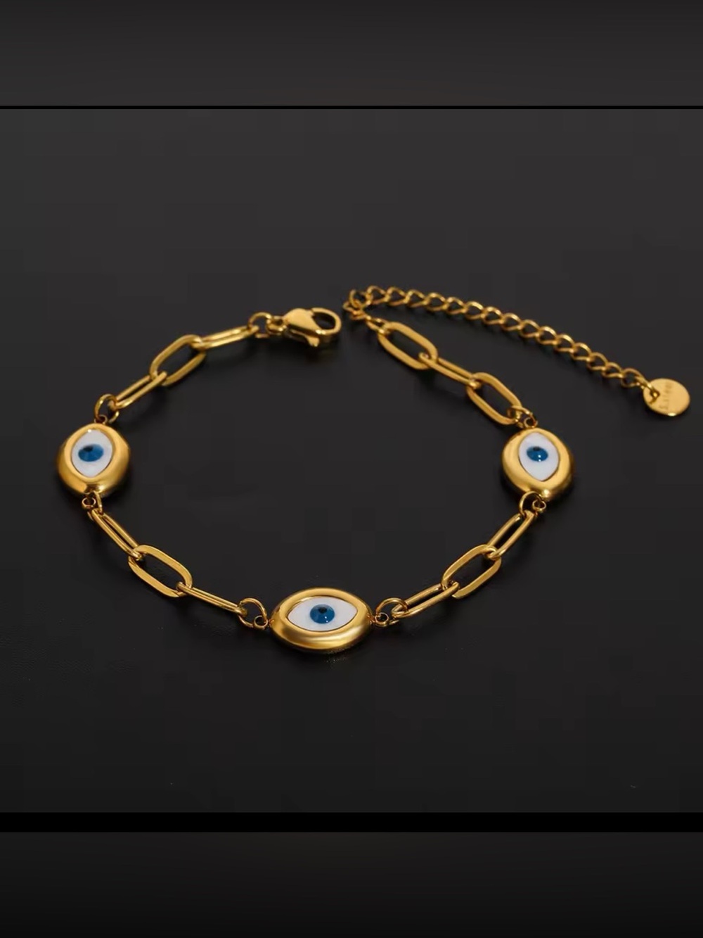18kGold plated Chain Bracelet with Blue Eye Charms